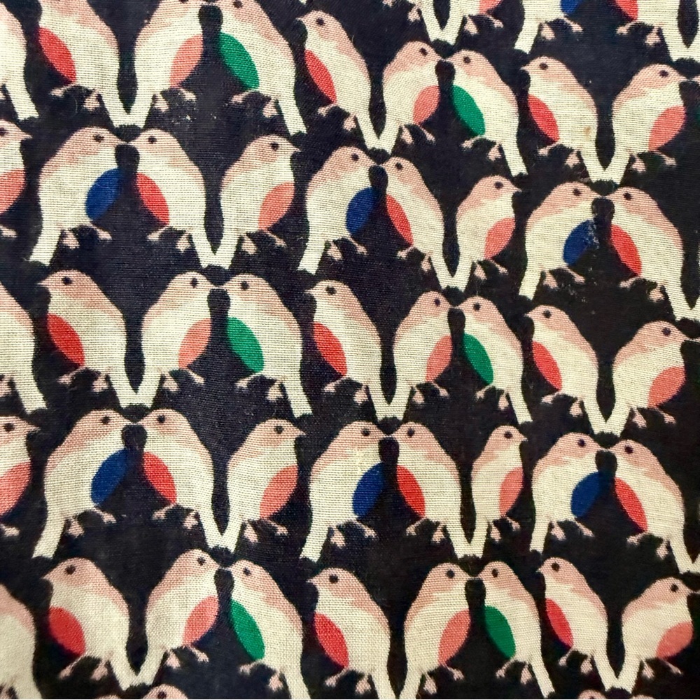 EUC JCPenney Geometric Bird Motif Novelty Pattern Button Down Shirt Silk Blend